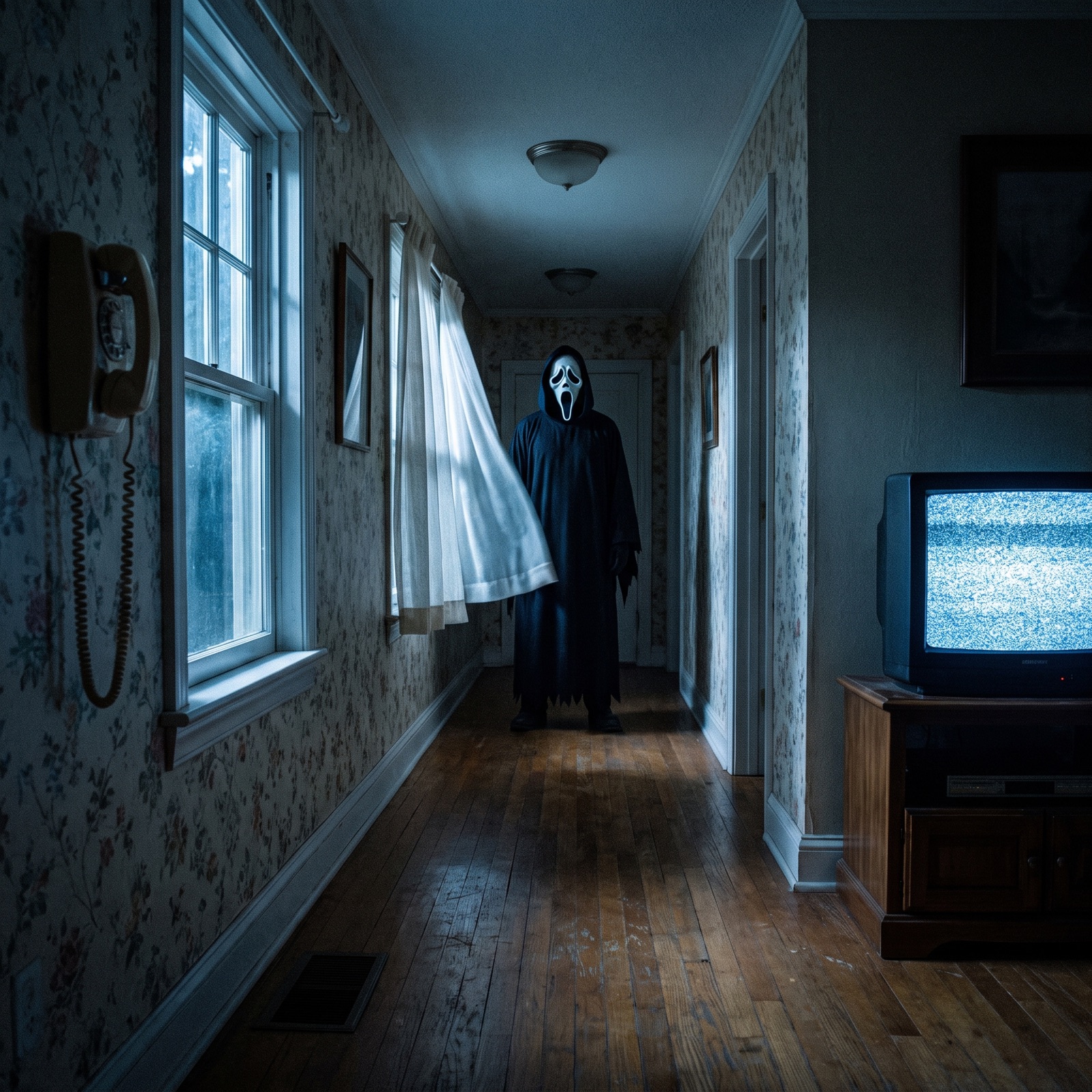 Sala Scream: la figura de la máscara al final del pasillo